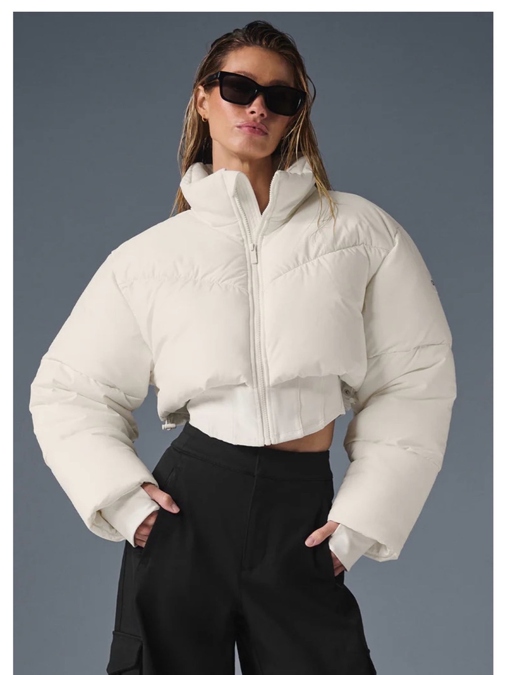 Cropped Puffer Jacket in Off-White